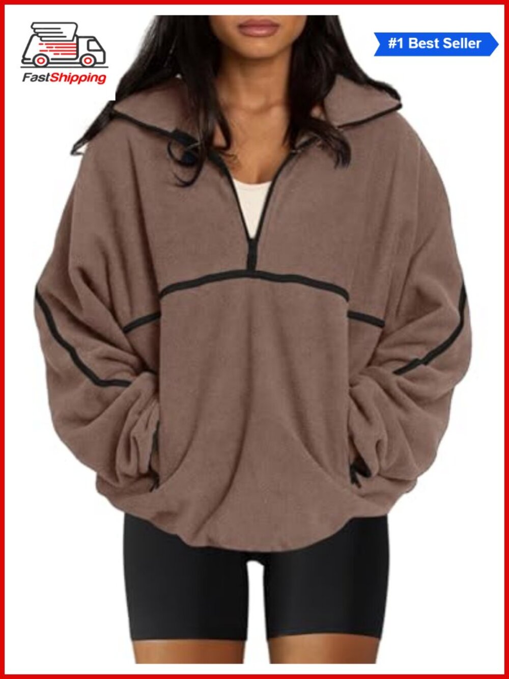 ✨ Oversized Half Zip Sherpa Fleece Pullover Jacket Zip Up Sweatshirt